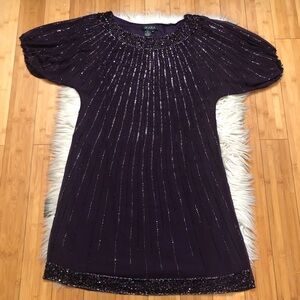 Zara Purple Mini Dress with Puff Sleeves and Crew Neck
